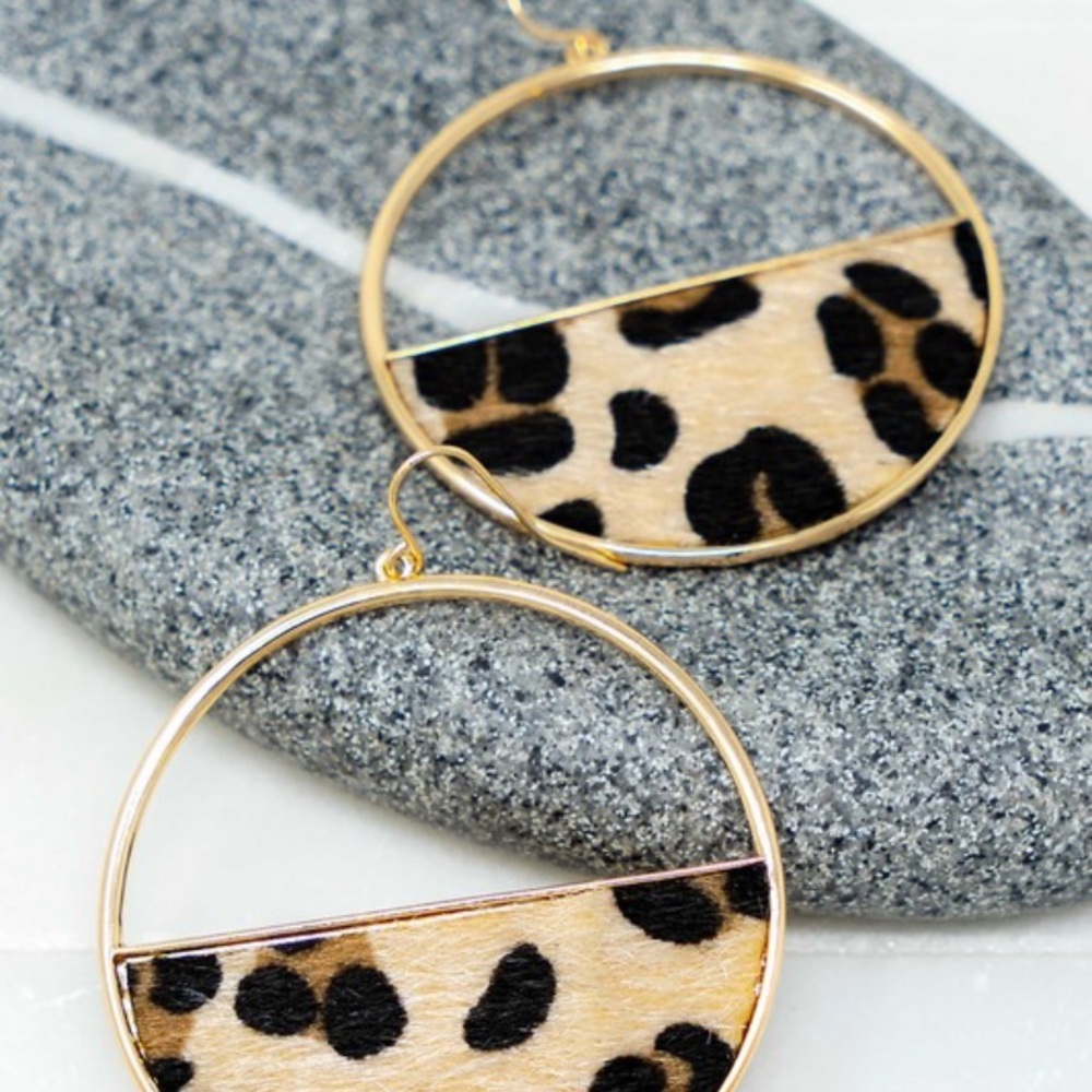 Half Circle Leopard Print Earrings - Picture 2 of 5